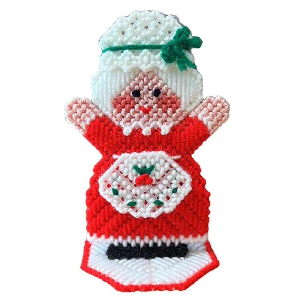 Vintage Christmas Santa & Mrs. Santa Claus Needlepoint Standing Figures Presents